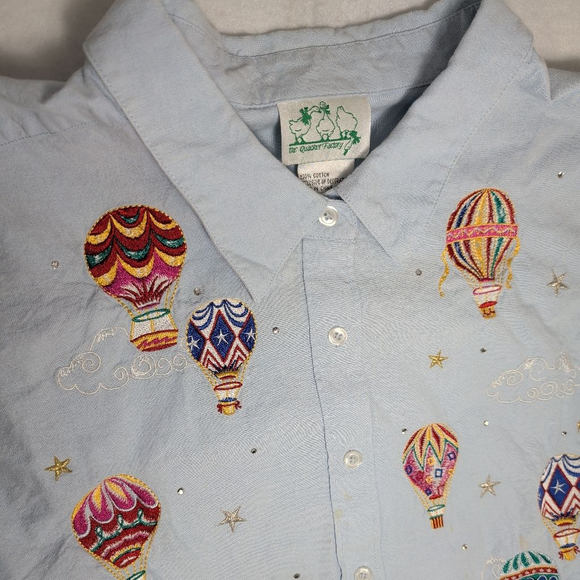 Women's The Quacker Factory Light Blue Hot Air Balloon Button Down 3X - Picture 4 of 16
